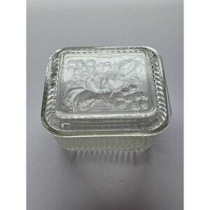 Federal Glass Covered Refrigerator Dish Embossed Fruit 4.5X5in